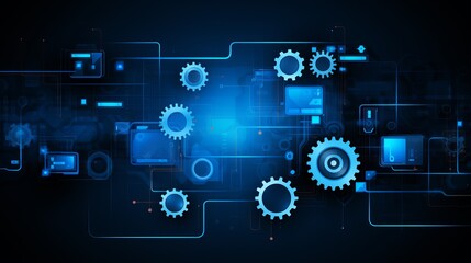 Abstract digital illustration of gears and circuits symbolizing technology and innovation