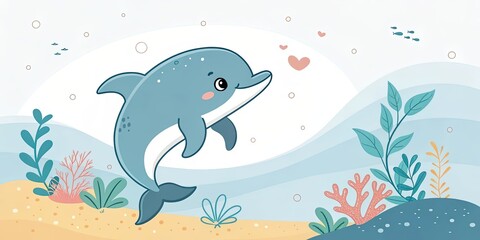 minimalist cute cartoon dolphin background