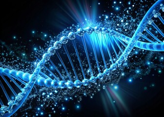 DNA helix pattern on a black backdrop showing the spiral molecular structure in a 3D scientific illustration