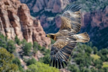Obraz premium Golden Eagle in Flight with Mountain Background