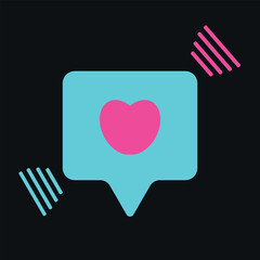 Love illustration. Heart in bubble speech on grey background. Vector illustration