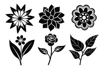 set of silhouettes of flower icon design
