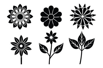 set of silhouettes of flower icon design