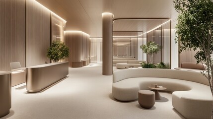 Modern Minimalist Office Interior with Green Accents