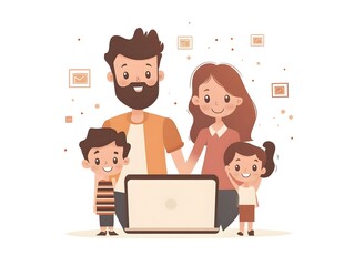 Flat Parents Kids Coding Together Bokeh Code Snippets Family Bonding Technology Skills Learning Engagement - Simple Vector Illustration of Fun Coding Moments