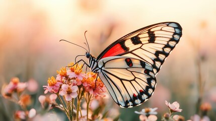 Obraz premium Explore the majestic beauty of butterflies as they gracefully flutter among vibrant flowers in nature's enchanting landscape