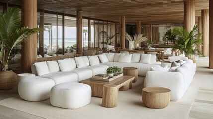 Obraz premium Elegant Beige and White Condo Living Space Decor