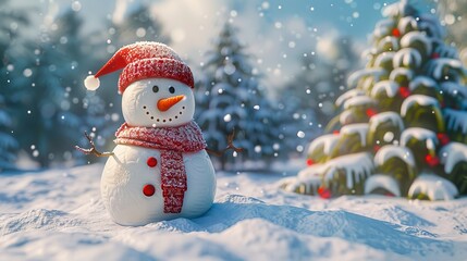 Obraz premium Bright Illustration Winter Card for Christmas, Funny Snowman