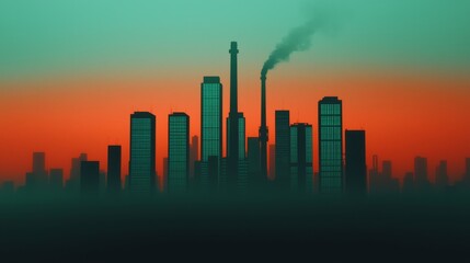 Fototapeta premium Urban Skyline with Pollution and Glitch Effect