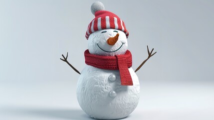 Obraz premium Cartoon 3D Character of Snowman on White Transparent Background