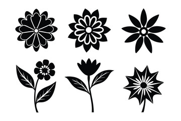 Fototapeta premium set of 6 pcs flower icon silhouette design with white background