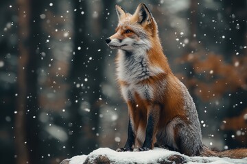Red Fox in Winter Snowfall