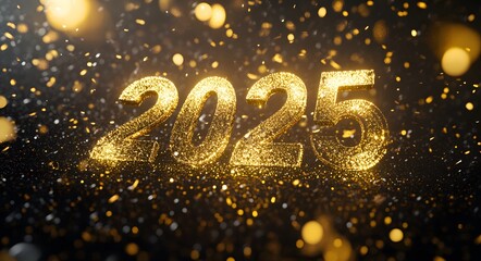 2025 is written in front of fireworks, with glittering background
