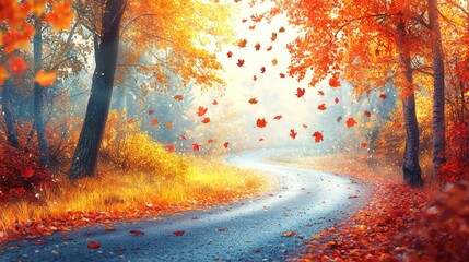 Vibrant Autumn Road Through Forest Landscape