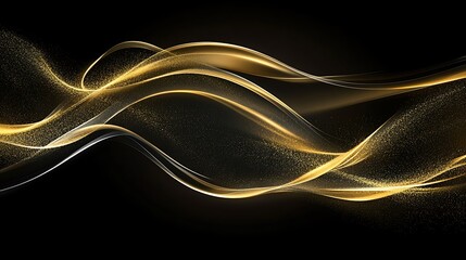 Abstract Gold Waves with Glitter on a Black Background