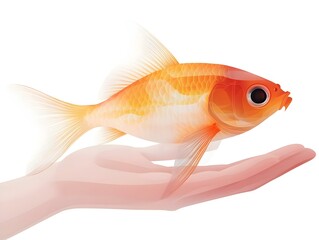 Flat Close Up Holographic Fish Swimming Around Patient Hand Macro Shot Symbolizing Calming Pet Therapy Advanced Technology Medical Setting Simple Vector Illustration