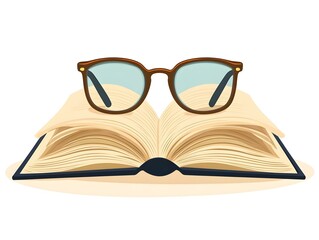 Flat Plain Background Open Book Glasses Copy Space Serene Knowledge Happiness Remote Work Soft Shadows Depth Calm Composition Vector Illustration Smart Business