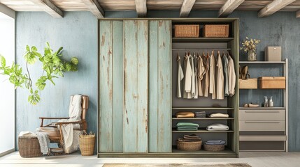 Vintage Wardrobe with Worn Edges in Cozy Interior