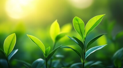 Obraz premium Lush green leaf basking in sunlight, symbolizing growth and nature's beauty.