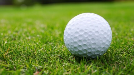 Obraz premium A close-up of a golf ball resting on green grass, ready for play.