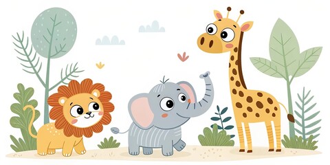 Naklejka premium minimalist cute cartoon safari animals background