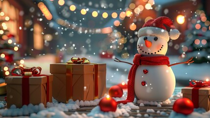 Christmas - Cute Snowman with Gifts for Happy Christmas

