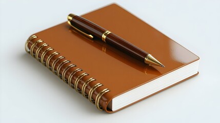 3D Plain Background Glossy Notebook Pen Copy Space Remote Working Organization Planning Stationery Camera Desk Isolated White Background Simple Design
