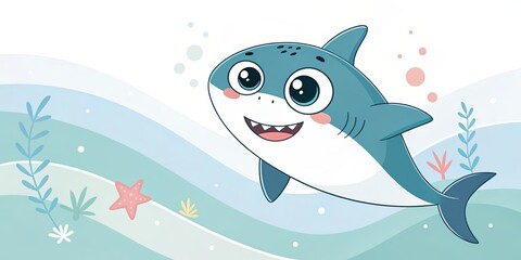 Fototapeta premium minimalist cute cartoon shark background