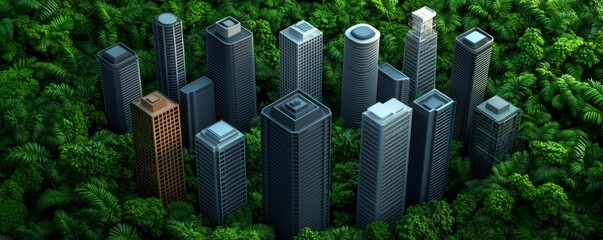 Fototapeta premium Aerial View of a Coastal City Amidst Lush Greenery