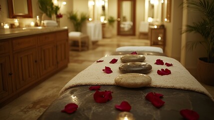 Relaxing Stone Massage Therapy Room Setup