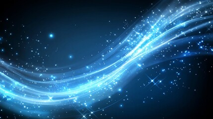 A vibrant blue abstract background with glowing wave and sparkling stars, ideal for digital design.