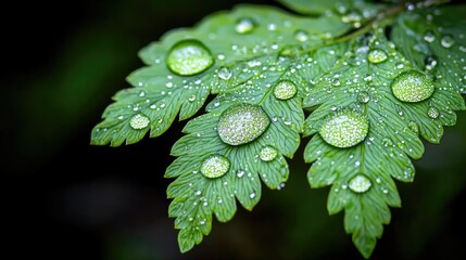 Explore the beauty of nature as raindrops adorn lush green leaves in a captivating display