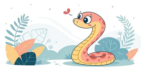 Fototapeta premium minimalist cute cartoon snake background
