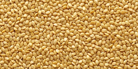 Fototapeta premium A Close-Up View of a Dense Collection of Smooth, Golden Sesame Seeds, Capturing Their Subtle Variations in Shape and Texture