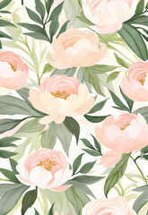 Pastel Background Peony Floral Pattern