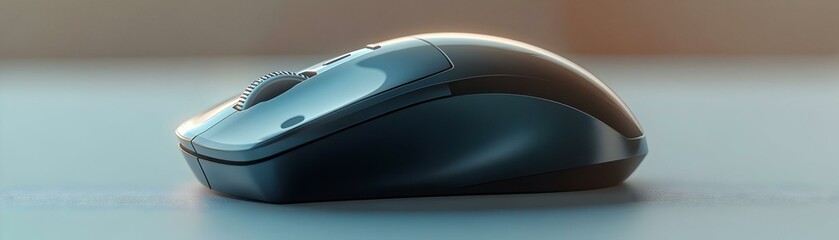 Glossy Wireless Mouse on Plain Desk - Ample Copy Space for Remote Work Technology Concept - Stationary Camera Focus on Modern Tech Comfort in Minimalist Office Setting