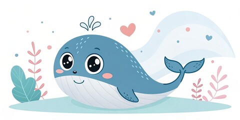 Obraz premium minimalist cute cartoon whale background