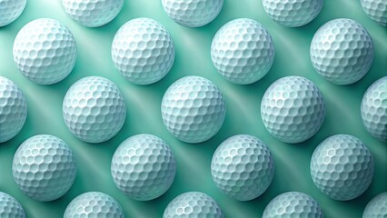 A series of pastel blue golf balls arranged in a geometric pattern on a mint green background, showcasing the simple beauty of repetition and texture.