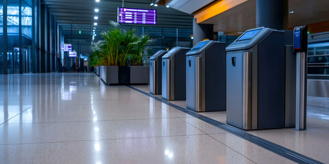 Ready and waiting, unoccupied e gates equipped with biometric technology, enhancing airport security and expediting passenger processing