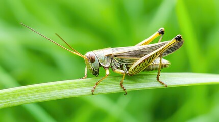 Fototapeta premium Explore the fascinating world of grasshoppers as they thrive among vibrant green grass