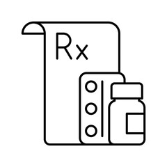 Prescription, line icon. Doctor's list of medications, pills, capsules. Treatment, prescription, therapy. Line icon set. Editable strokes