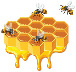 Bees and Honeycomb Vector Illustration