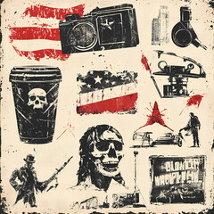 Obraz premium Grunge American Skull Flag Graphics Pack