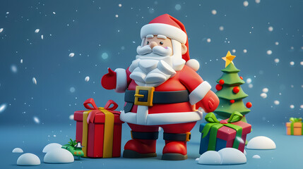 Fototapeta premium Santa with Ribbon Accessories Isometric Cartoon 3D