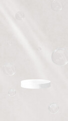 3D rendering of a white empty podium display space for product mockup, set against a minimal portrait background