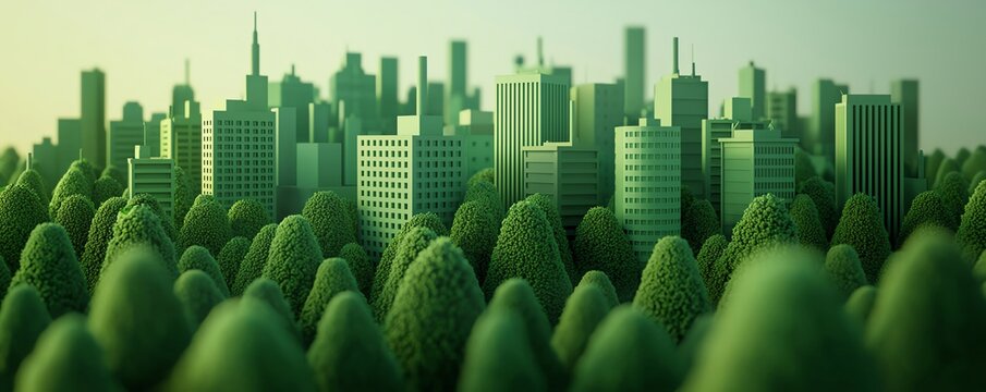 A serene blend of urban and natural landscapes, showcasing green hills and modern architecture in a harmonious environment.