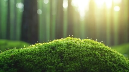 Naklejka premium Explore the tranquil beauty of sunlit moss and lush forests in nature's embrace