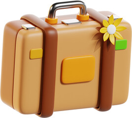 3D Travel Suitcase with Flower Icon for Vacation, Journey, and Adventure Planning Concept