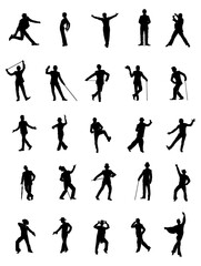 Silhouette collection of male dancer in ballroom dance pose. Silhouettes of man dancing in various pose.