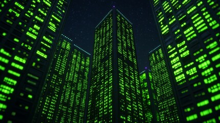 Futuristic Skyscrapers with Vertical Gardens at Night